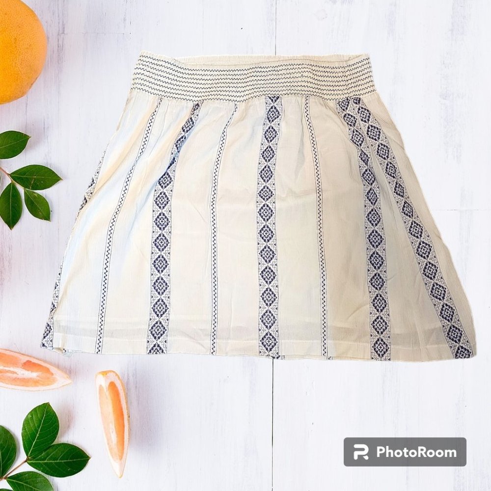 Dress Barn White and Blue Linen Skirt with Pattern Plus Size 2X